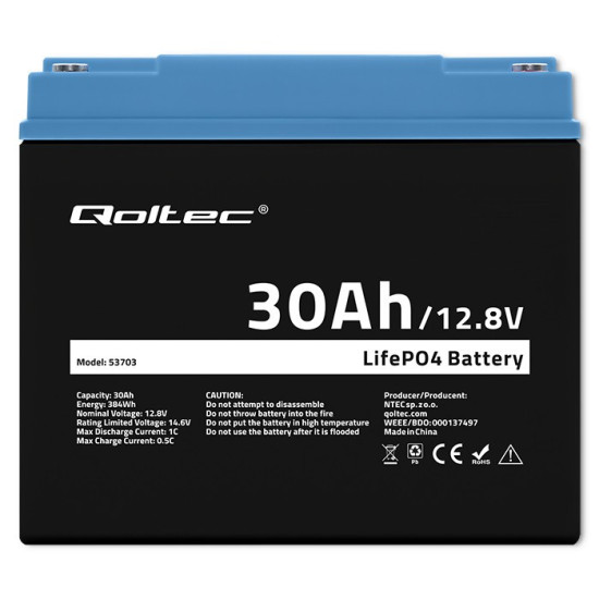 Akumulator LiFePO4 Litowo-Żelazowo-Fosforanowy | 12.8V | 30Ah |  384Wh | BMS 