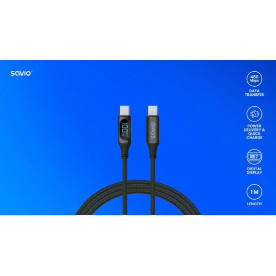 Kabel USB z wyświetlaczem, 100W, CL-174