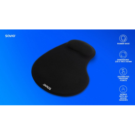 Podkładka żelowa pod mysz czarna SAVIO MP-01B
