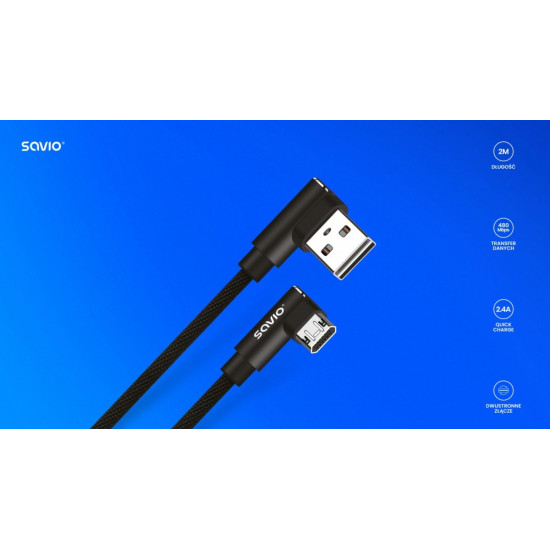 Kabel z dwustronnym złączem USB Micro USB - USB A 2m, CL-162