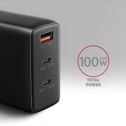 ACU-DPQ100 Ładowarka sieciowa, GaN 100W, 3x port (USB-A + dual USB-C) PD3.0/QC4+/PPS/Apple, czarna