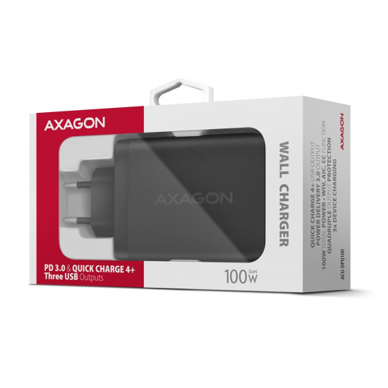 ACU-DPQ100 Ładowarka sieciowa, GaN 100W, 3x port (USB-A + dual USB-C) PD3.0/QC4+/PPS/Apple, czarna