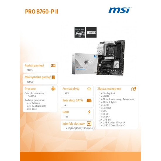 Płyta główna PRO B760-P II S1700 4DDR5 DP/HDMI ATX 