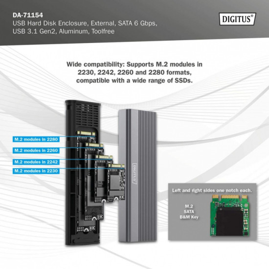 Obudowa USB 3.1 Typ C na dysk SSD M.2 SATA 6 Gbps Aluminiowa, beznarzędziowa