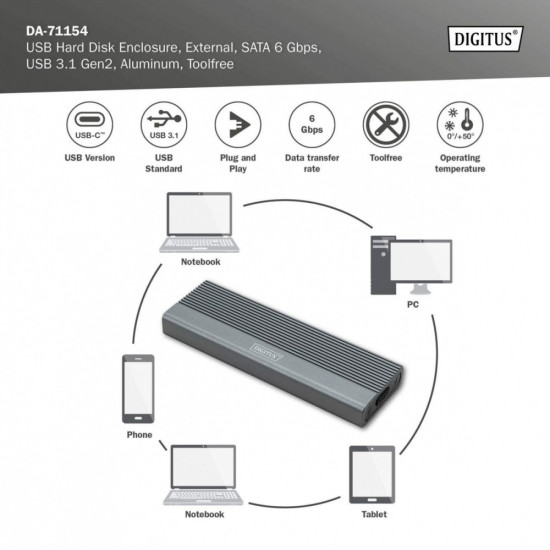Obudowa USB 3.1 Typ C na dysk SSD M.2 SATA 6 Gbps Aluminiowa, beznarzędziowa