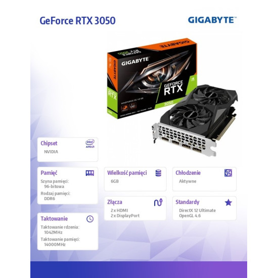 Karta graficzna GeForce RTX 3050 WINDFORCE OC V2 6GB GDDR6 96bit 2DP/2HDMI