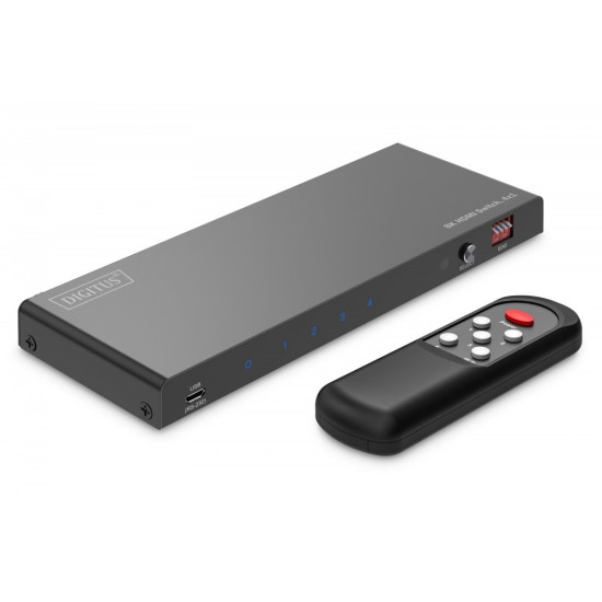Przełącznik / Switch HDMI 4x1, 8K/60Hz (4:4:4) z HDR, 48 Gbps, HDCP 2.3, Toslink / Stereo, EDID