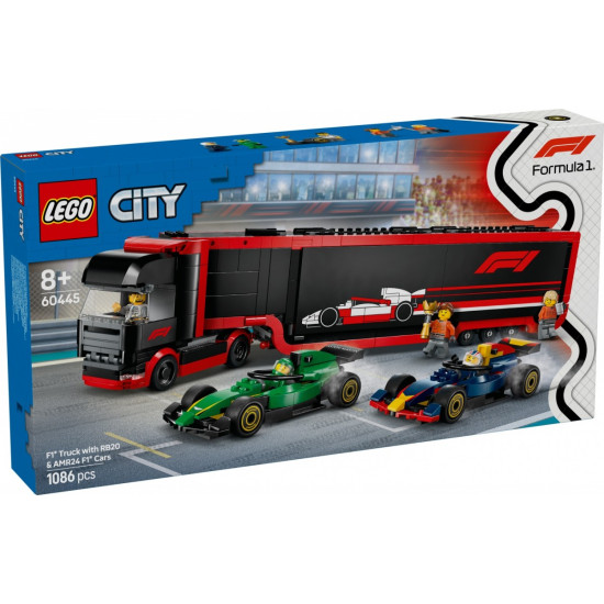 Klocki City 60445 F1 Ciężarówka z bolidami RB20 i AMR24 F1 