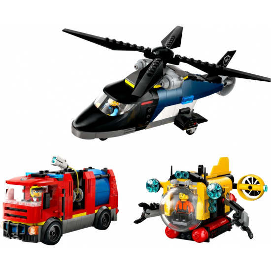 Klocki City 60462 Zestaw z helikopterem, wozem strażackim i łodzią 