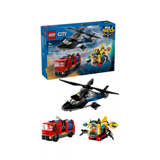 Klocki City 60462 Zestaw z helikopterem, wozem strażackim i łodzią 