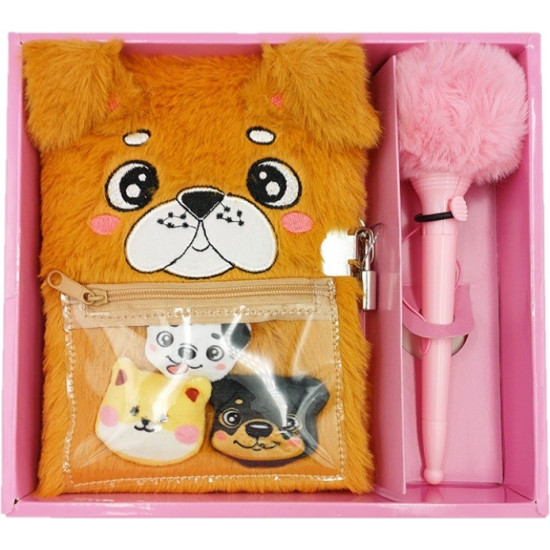 Pamiętnik pluszowy Piesek zestaw z długopisem 
