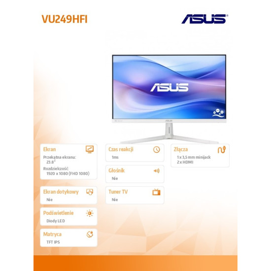 Monitor 24 cale VU249HFI-W IPS 100Hz HDMIx2 biały