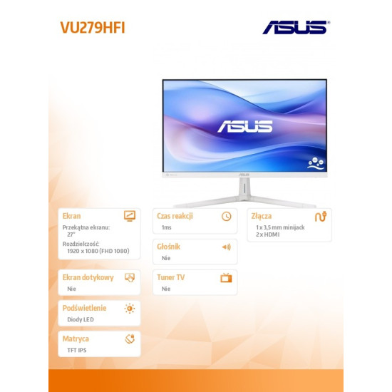 Monitor 27 cali VU279HFI-W IPS 100Hz HDMIx2 biały