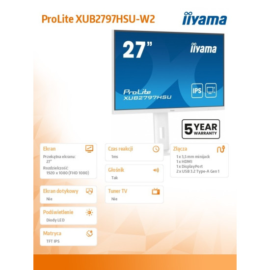 Monitor 27 cali XUB2797HSU-W2 IPS,FHD,HAS,300cd,(5y) 
