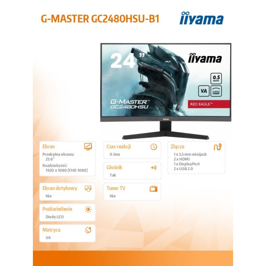 Monitor 24 cale GC2480HSU-B1,VA,180HZ,1500R,USBx2,0,5ms,300cd 
