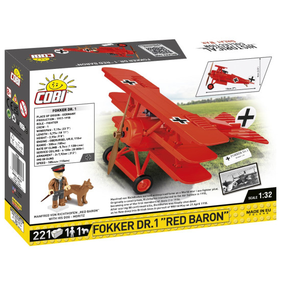 Klocki Fokker DR.1 Czerwony Baron 221 klocków 