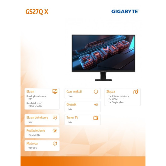 Monitor 27 cali GS27Q X WQHD IPS  HDMIx2 DPx2 240HZ 