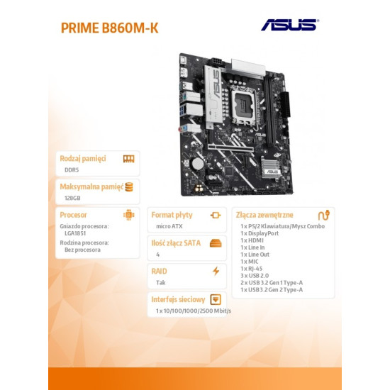 Płyta główna PRIME B860M-K s1851 XDDR5 USBC mATX 