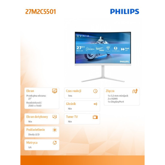 Monitor 27 cali 27M2C5501 Curved VA 180Hz HDMIx2 DP HAS Ambiglow