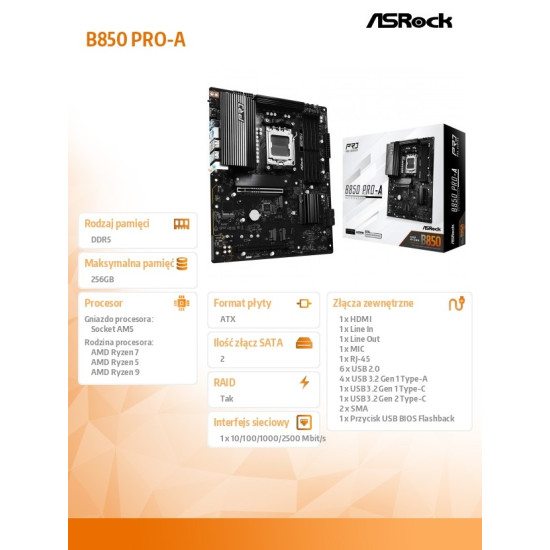 Płyta główna B850 PRO-A AM5 4DDR5 ATX