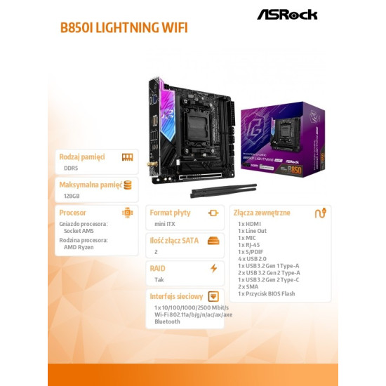 Płyta główna B850I LIGHTNING WIFI AM5 2DDR5 ITX