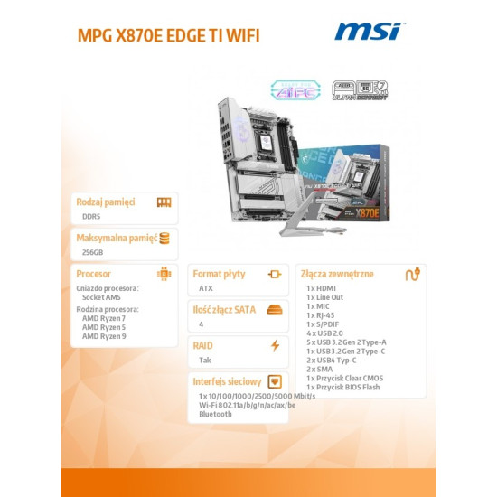 Płyta główna MPG X870E EDGE TI WIFI AM5 4DDR5 ATX 