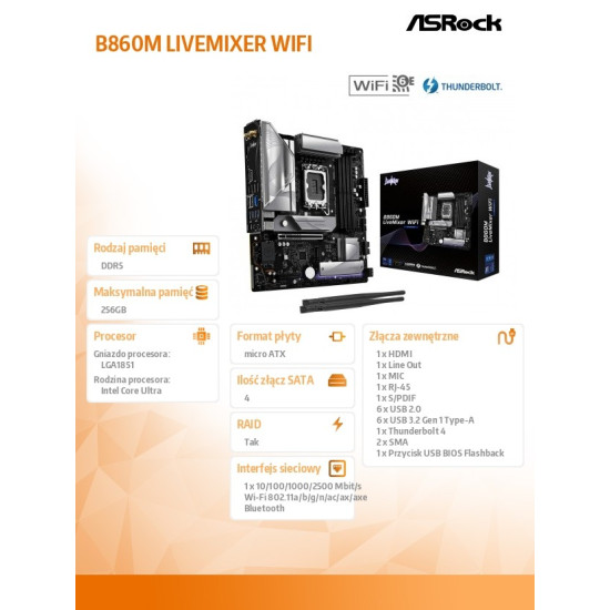 Płyta główna B860M LIVEMIXER WIFI s1 851 4DDR5 mATX 