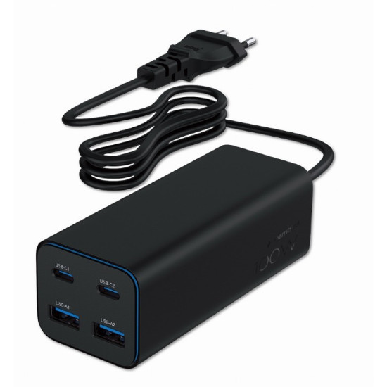 Ładowarka uniwersalna 100W GaN 2xUSB-A 2xUSB-C szybkie ładowanie czarna 
