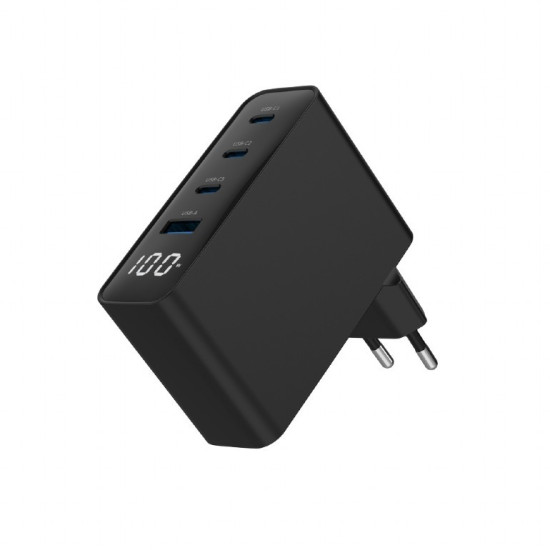 Ładowarka uniwersalna 100W GaN 1xUSB-A 3xUSB-C szybkie ładowanie LCD czarna 