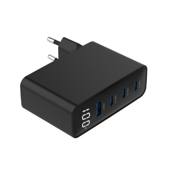 Ładowarka uniwersalna 100W GaN 1xUSB-A 3xUSB-C szybkie ładowanie LCD czarna 