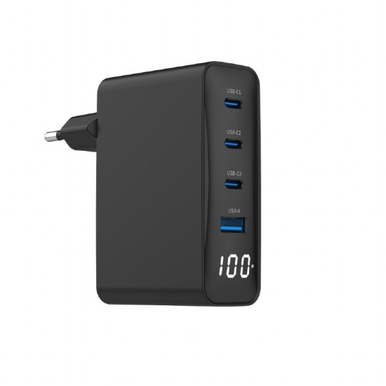 Ładowarka uniwersalna 100W GaN 1xUSB-A 3xUSB-C szybkie ładowanie LCD czarna 