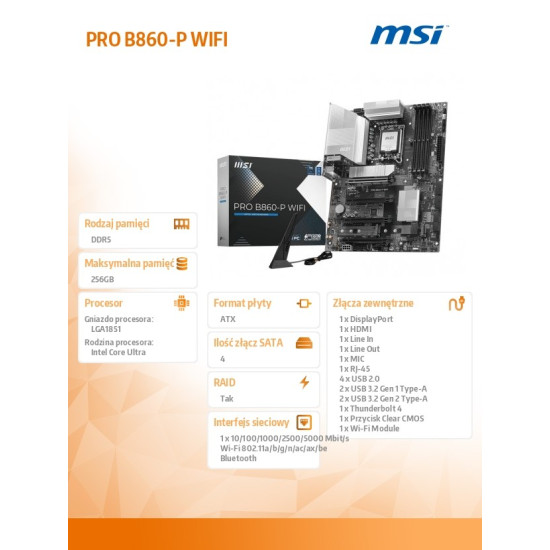 Płyta główna PRO B860-P WIFI s1851 4DDR5 ATX 