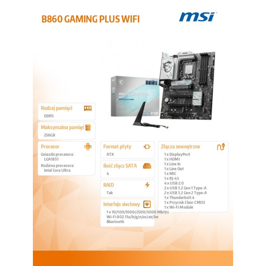 Płyta główna B860 GAMING PLUS WIFI s1851 4DDR5 ATX 