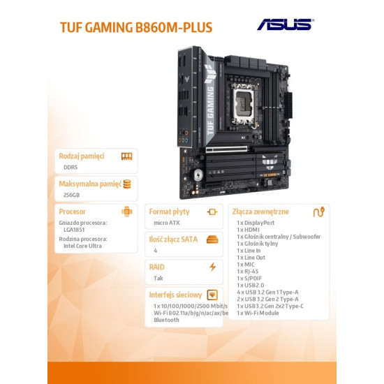 Płyta główna TUF GAMING B860M-PLUS s1851 4DDR5 USBC mATX 