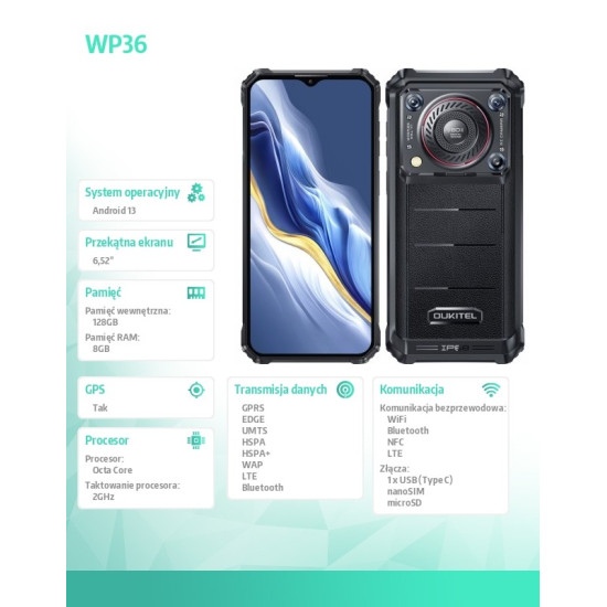 Smartfon WP36 4G 8/128GB IP69K Czarny