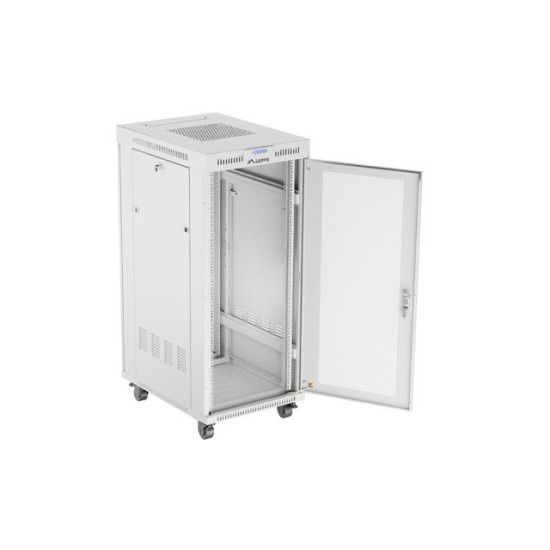 Szafa instalacyjna rack stojąca 19 cali 27U 600x800 drzwi perforowane LCD szara (Flat pack)