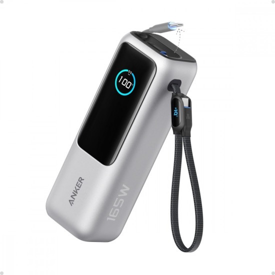 Powerbank ZOLO 25000mAh 165W wbudowany kabel USB-C srebrny