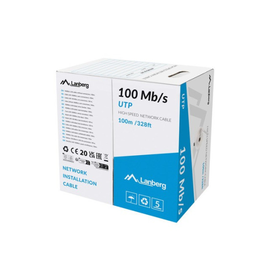 Kabel LAN UTP 100MB/S drut CCA 100M szary