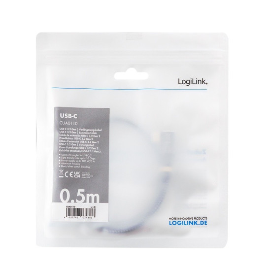 Kabel USB3.2 gen2 TypeC do USB-C/F, PD, 0.5m 