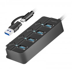 HUB 4xUSB-A, Gen1, 4x ON/OFF, czarny 