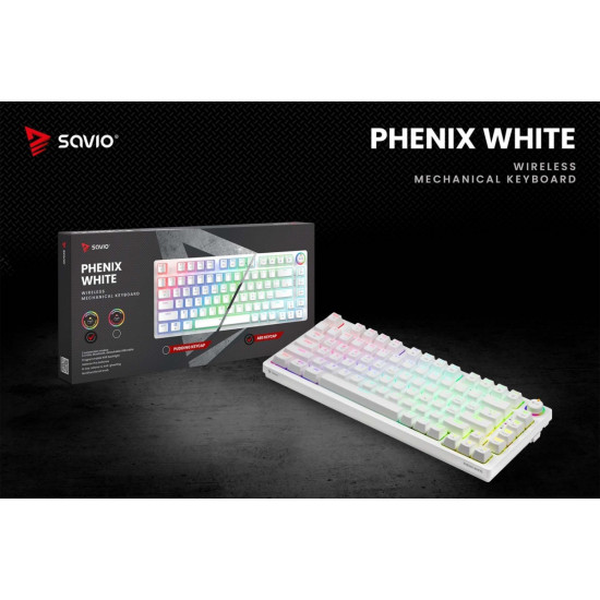 Klawiatura mechaniczna bezprzewodowa PHENIX WHITE Gateron Red Pro, ABS