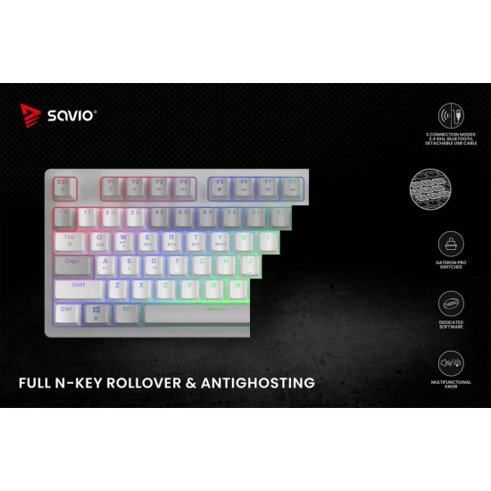 Klawiatura mechaniczna bezprzewodowa PHENIX WHITE Gateron Red Pro, ABS