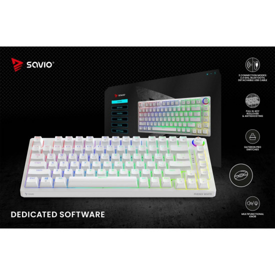 Klawiatura mechaniczna bezprzewodowa PHENIX WHITE Gateron Red Pro, ABS