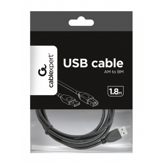 Kabel USB 2.0 typu AB AM-BM 1.8m czarny