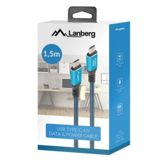 Kabel USB-C M/M USB4 1.5M 240W 60HZ czarno-niebieski 