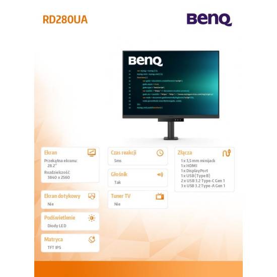 Monitor 28 cali RD280UA 4K IPS 5ms/IPS/1200:1/HDMI/DP 