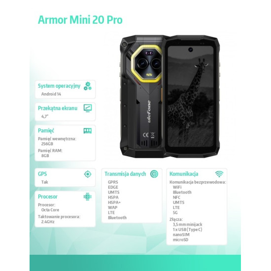 Smartfon Armor Mini 20 Pro 4G 8/256GB IP69K Czarny