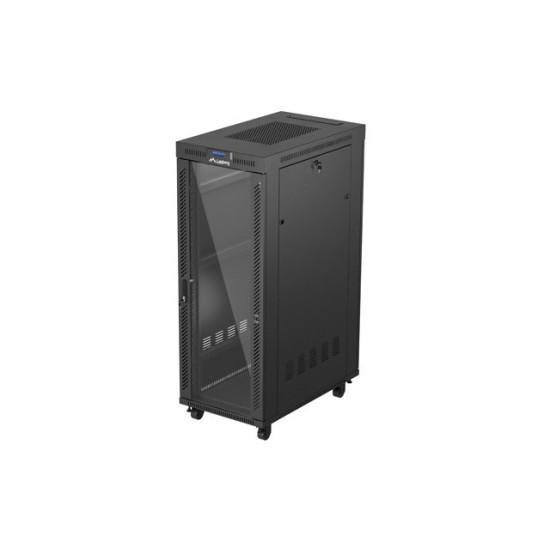 Szafa instalacyjna rack stojąca 19 cali 32U 600x1000 drzwi przeszklone LCD czarna (Flat pack)