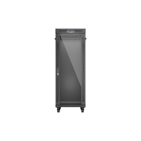 Szafa instalacyjna rack stojąca 19 cali 32U 600x1000 drzwi przeszklone LCD czarna (Flat pack)