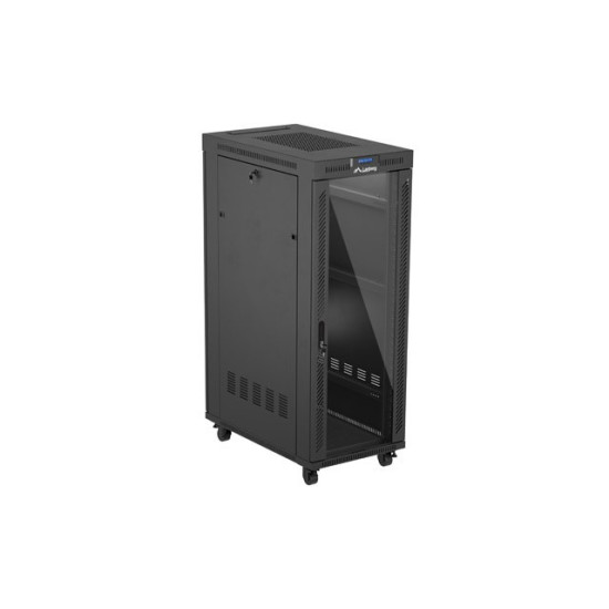 Szafa instalacyjna rack stojąca 19 cali 32U 600x1000 drzwi przeszklone LCD czarna (Flat pack)